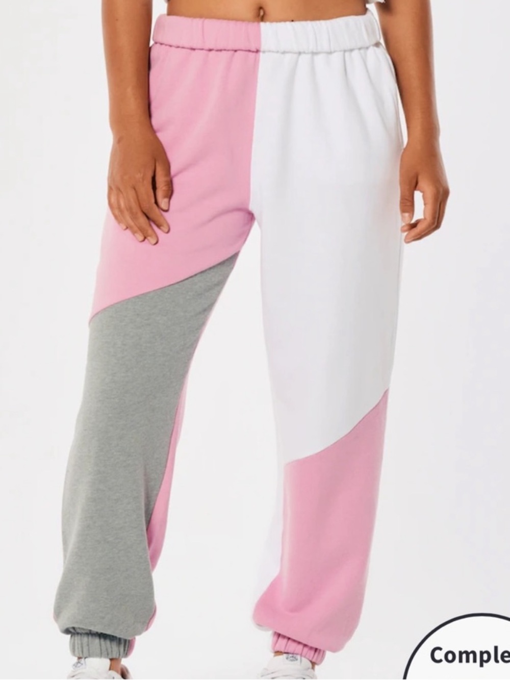 Hollister Pink, Gray & White Colorblock Joggers || XS